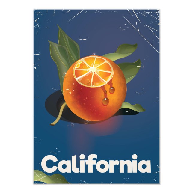 Foto cartaz de férias estilo retrô da laranja da Califó (Frente)