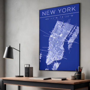 Foto Cartaz de Mapa de Nova York em Blueprint Coordenad