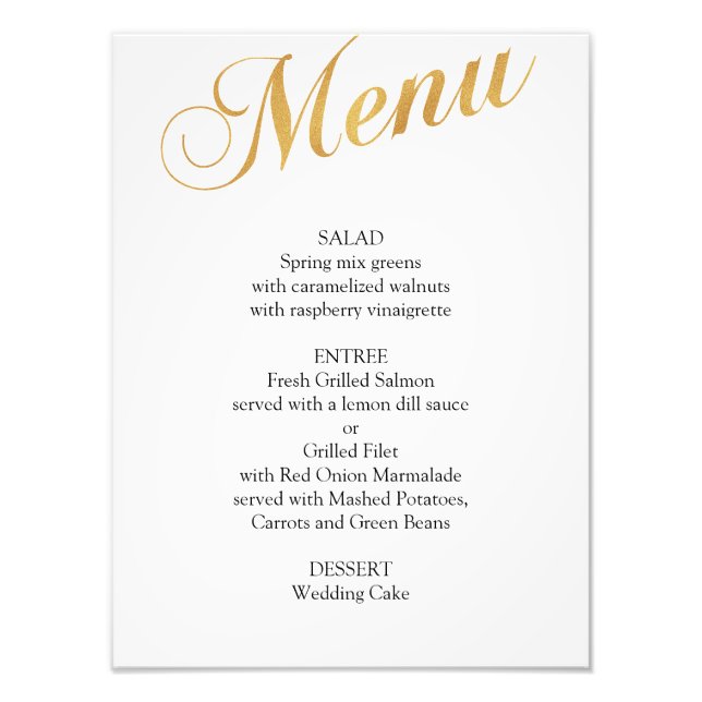 Foto Cartaz de menu de casamento em dourado. Menu de ja (Frente)