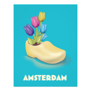 Foto Cartaz de viagem Amsterdam Cloggs e Tulipas.