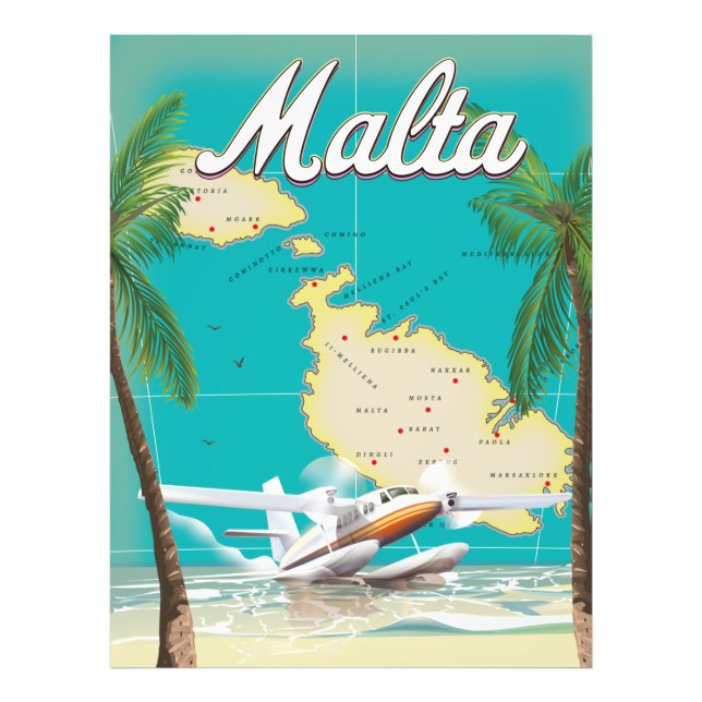 Foto Cartaz de viagem da praia e mapa de Malta (Frente)