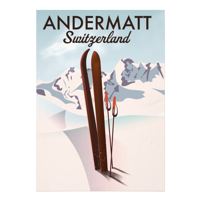 Foto Cartaz de viagem de esqui Andermatt Suíça impressã (Frente)