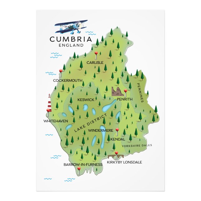 Foto Cartaz de viagem do mapa da Cúmbria Inglaterra. (Frente)