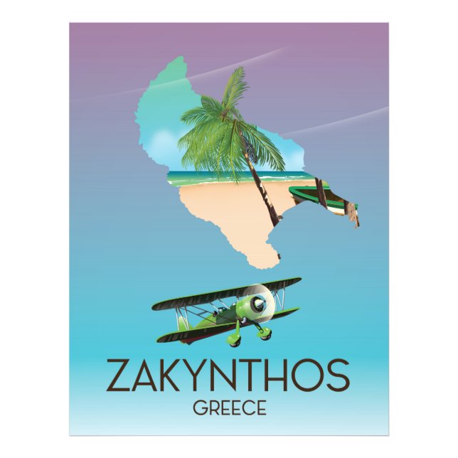 Foto Cartaz de viagem do mapa da Grécia Zakynthos (Frente)
