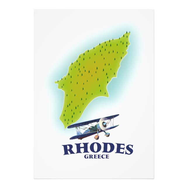 Foto Cartaz de viagem do mapa da ilha de Rodes, Grécia. (Frente)