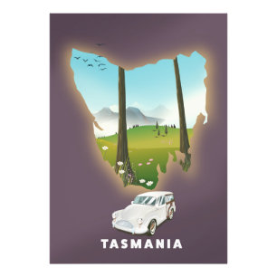 Foto Cartaz de viagem do mapa ilustrado da Tasmânia.
