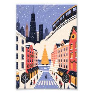 Foto Cartaz de Viagem Retro de Natal de Chicago