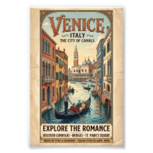 Cartaz de Viagem Veneza Itália Vintage