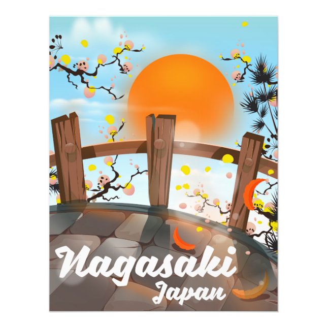 Foto Cartaz japonês de flores de Nagasaki. (Frente)