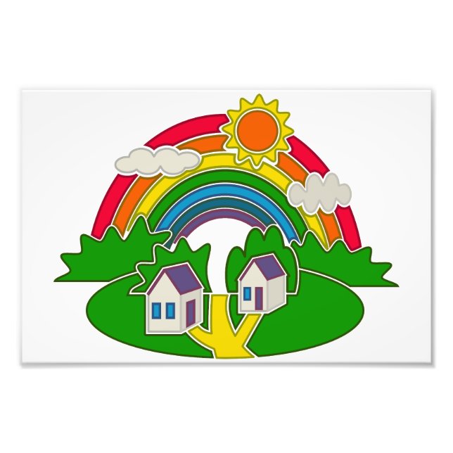 Foto Cartoon rural com arco-íris e casa de campo (Frente)