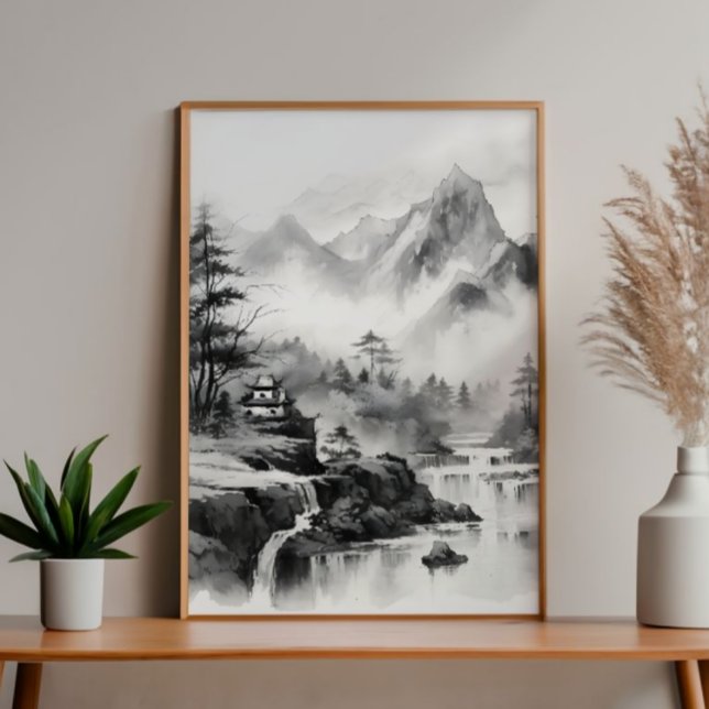 Foto Casa Asiática na Pintura de Tinta nas Montanhas (Criador carregado)