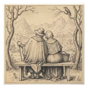 Foto Casal Amoroso Vintage Antigo Único no Banco