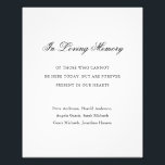 Foto Casamento Elegante Formal Tradicional de Preto e B<br><div class="desc">Simples impressão de placa de casamento memorial apresentando um mínimo de design preto e branco com o título "In Loving Memory" em uma caligrafia elegante. Abaixo está sua mensagem e nomes de entes queridos em uma fonte tradicional de serifa. Esta design é perfeita para um casamento formal.</div>