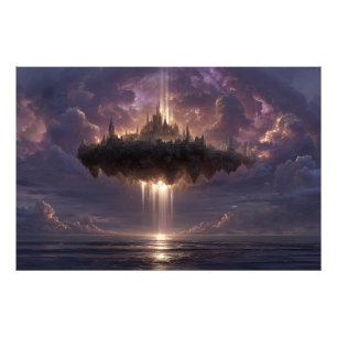 Foto Castelo de Fantasia Flutuante Brilha com Feixes de