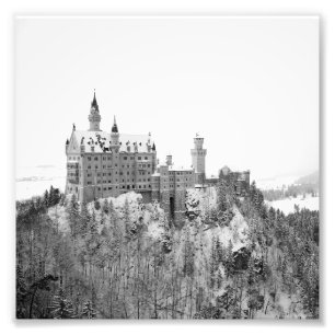 Foto Castelo Neuschwanstein preto e branco no inverno