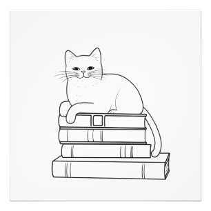 Foto Cat on Books Line Art