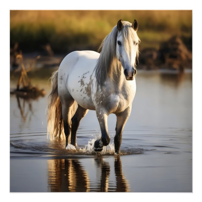 Foto Cavalo Branco no Lago (Frente)