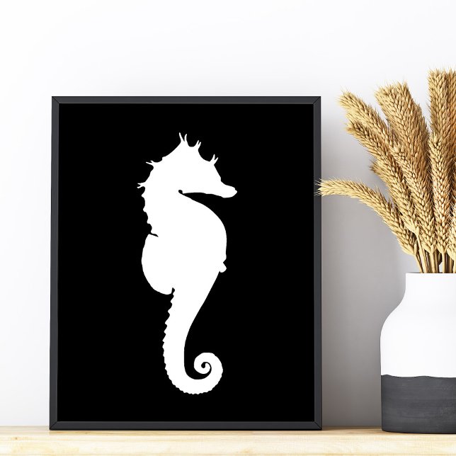 Foto Cavalo-marinho preto e branco (Black and White Seahorse Photo Print)