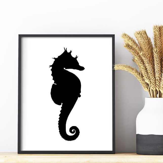 Foto Cavalo-marinho preto e branco (Black and White Seahorse Photo Print)