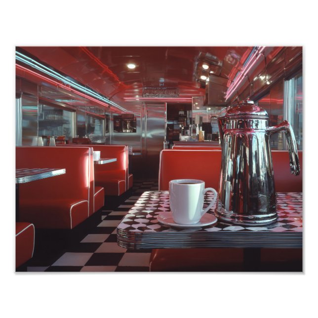 Foto Cena de nostalgia cromada de lanchonete vermelha c (Frente)