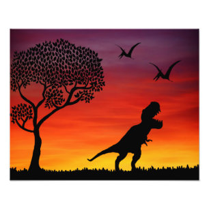 Foto Cena do dinossauro do por do sol