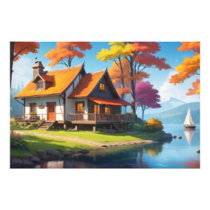 Foto Cenário natural com algodão além do lago-5656