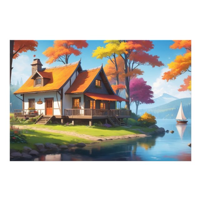 Foto Cenário natural com algodão além do lago-5656 (Frente)