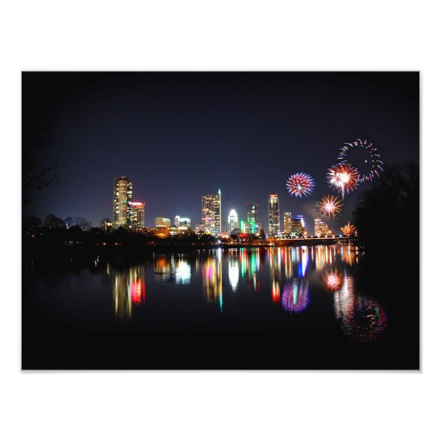 Foto Centro Austin Texas Night Skyline Fireworks (Frente)