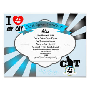 Foto Certificado customizável azul da adopção do gat