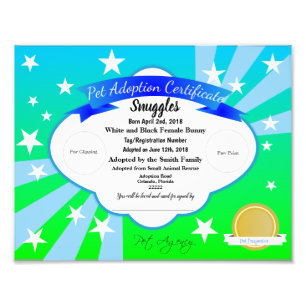 Foto Certificado de Adoção de Pet Personalizável Azul