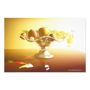 Foto Cesto de vidro com frutas e bateria 