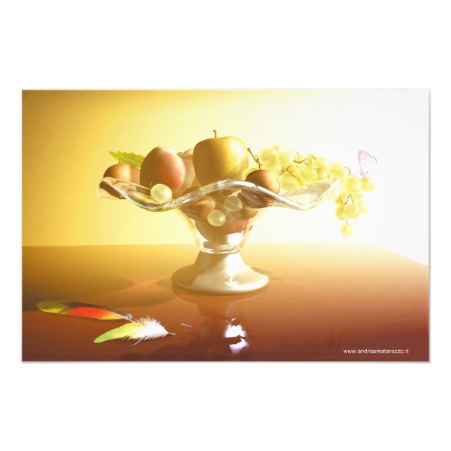 Foto Cesto de vidro com frutas e bateria (Frente)