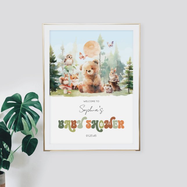 Foto Chá de fraldas de Bary Cute Woodland (Beary Cute Woodland Baby Shower Poster)