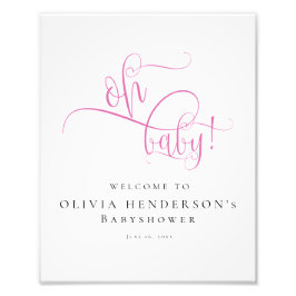 Foto Chá de fraldas de Caligrafia Rosa Minimalista Mode