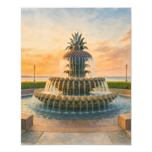 Foto Charleston Pineapple Fountain Watercolor Sunset (Frente)