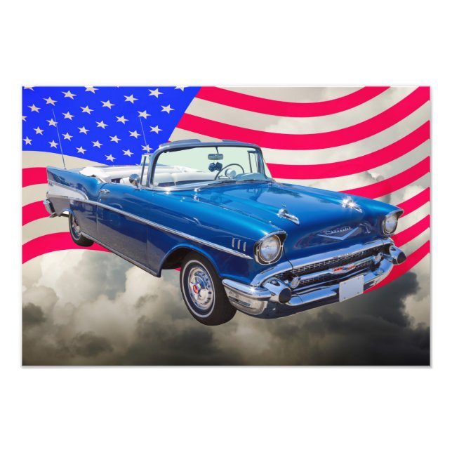 Foto Chevrolet Bel Air 1957 com bandeira americana (Frente)