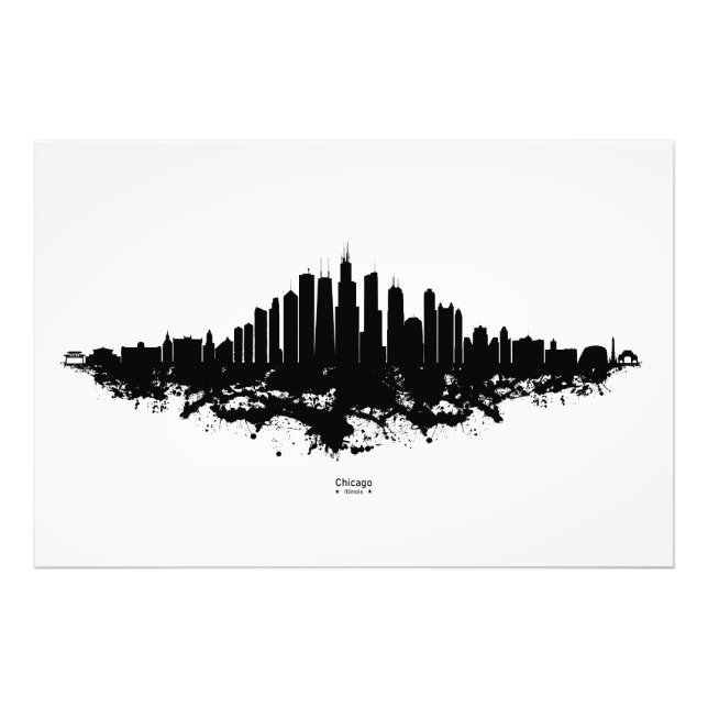 Foto Chicago City Skyline Watercolor Black and White (Frente)