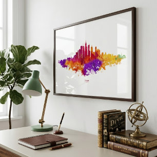 Foto Chicago City Skyline Watercolor em Branco