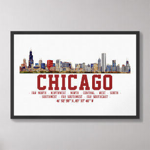 Foto Chicago Skyline. Nomes e coordenadas de área