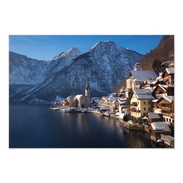 Foto Cidade de Hallstatt na neve no inverno (Frente)