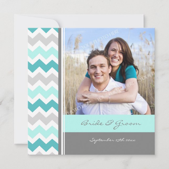 Foto: Cinza de Convites de Casamento Teal Chevron (Frente)