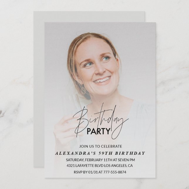 Foto: Cinza de Festa de aniversário de convite par (Frente/Verso)