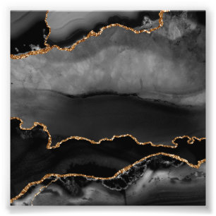 Foto Cinza Faux Ouro de Agate Marcado Pedra Preta