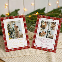 Foto Clássica de Natal da Família em Xadrez Vermel