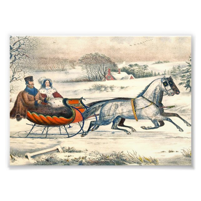 Foto Clássico Passeio de Trenó de 1853 Currier Ives Est (Frente)