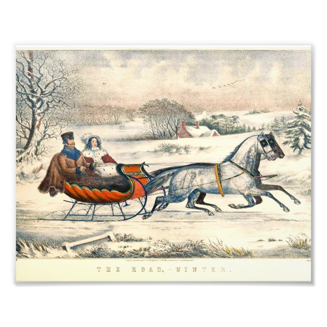 Foto Clássico Passeio de Trenó de 1853 Currier Ives Est (Frente)