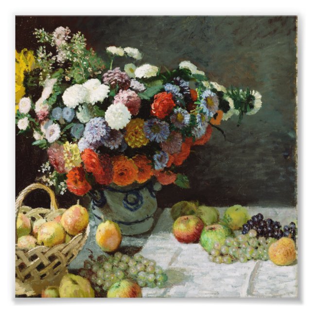 Foto Claude Monet - Natureza Morta Com Flores E Frutas (Frente)