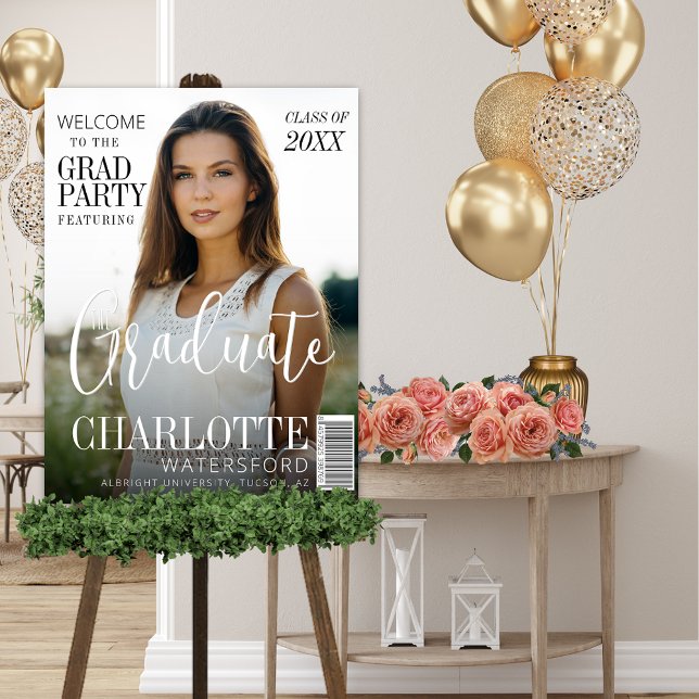 Foto Cobrir da Revista na moda A Classe de Formando (Custom photo graduation party welcome sign with magazine cover theme the graduate class of year)