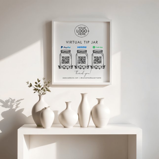 Foto Código QR do Aplicativo de Caixa de Caixa de Venmo (Virtual Tip Jar Logo PayPal Venmo Cash App QR Code Photo Print)