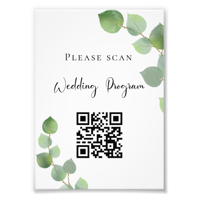 Foto Código QR do programa de casamento com folhagem de (Frente)
